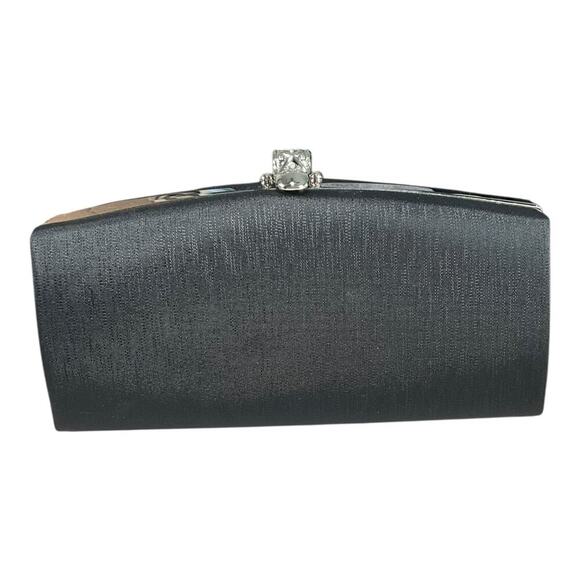 Vintage No Brand Clutch Black & Silver Removable Strap Evening Bag Purse Y2K - Picture 1 of 11